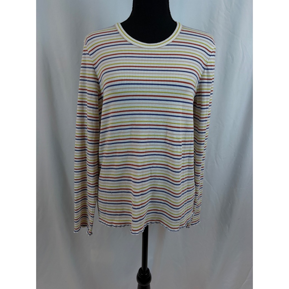 Madewell Womens Large Long Sleeve Ribbed Knit Striped Metallic Shimmer Top Multi